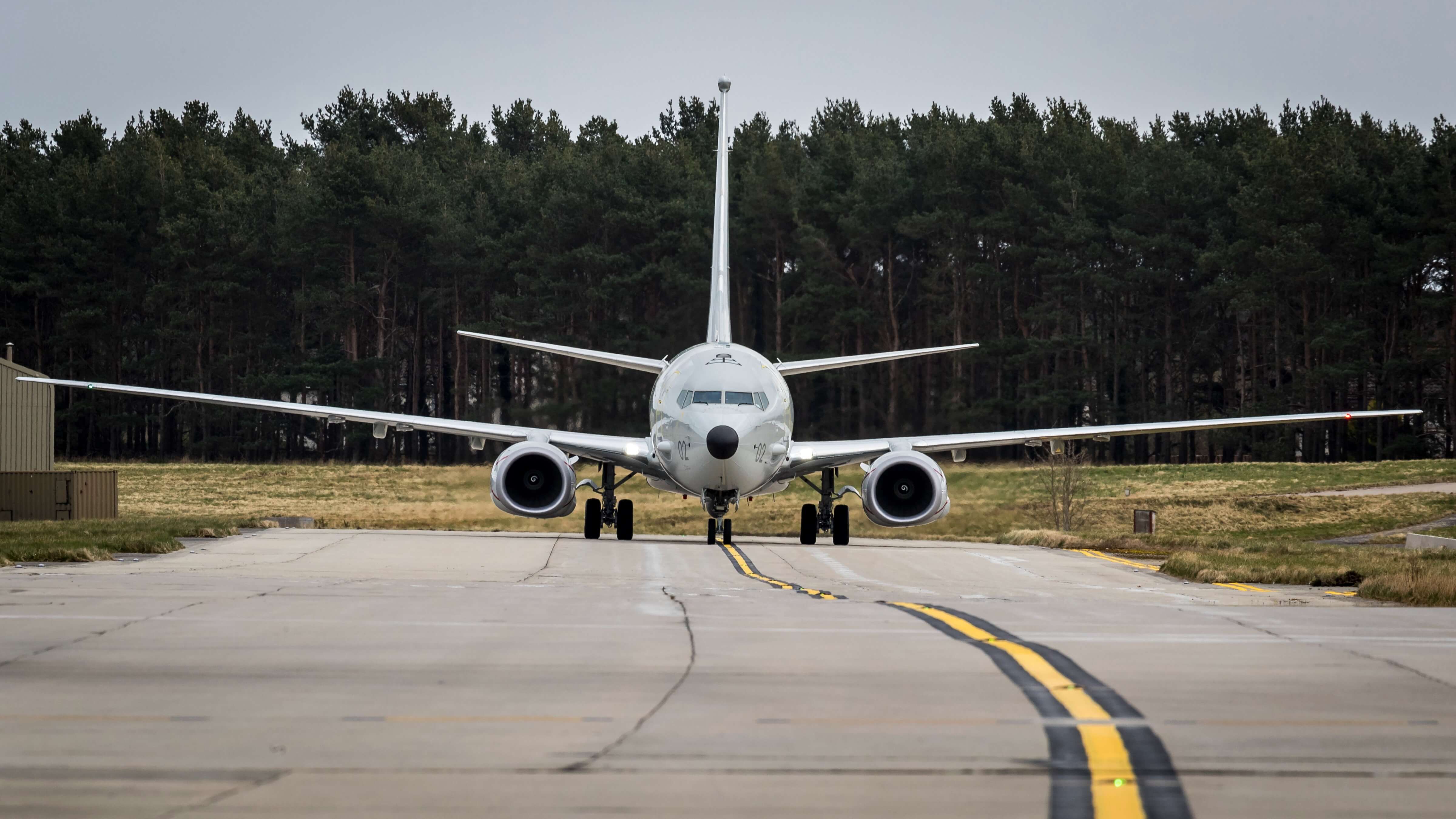 A Poseidon aircraft on the runway at RAF Lossiemouth