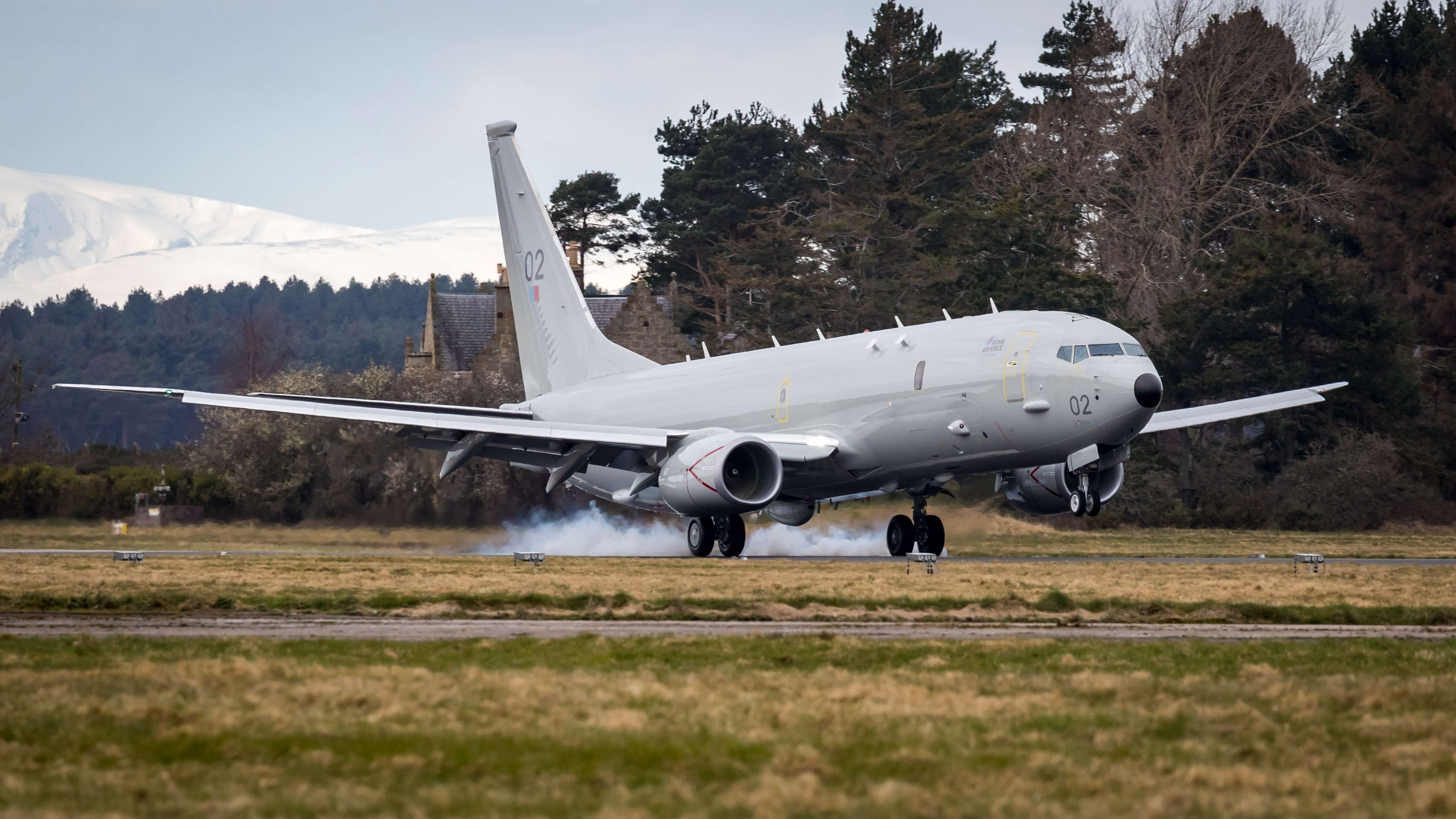 A Poseidon aircraft on the runway at RAF Lossiemouth
